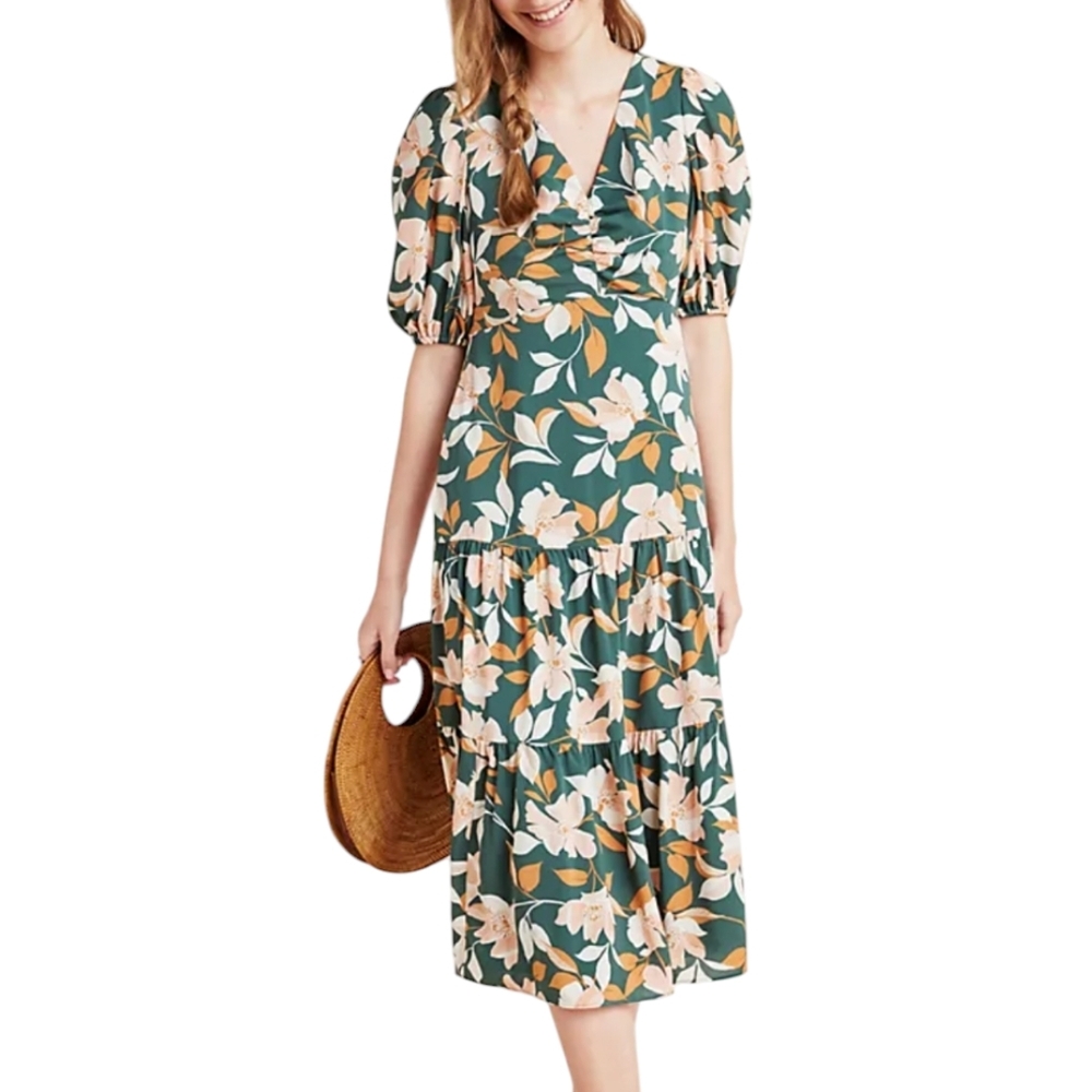 Gal Meets Glam Tegan Floral Tiered Midi Dress Women's Size......4P